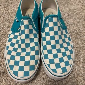 Vans Blue and White Checkered Slip-On Sneakers